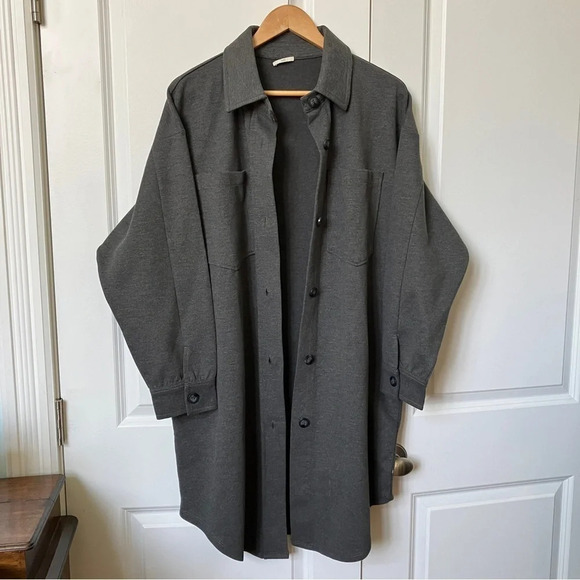 EDC by  Esprit Gray Jersey Knit Stretch Long Line Tunic Button Front Shacket - Picture 4 of 7